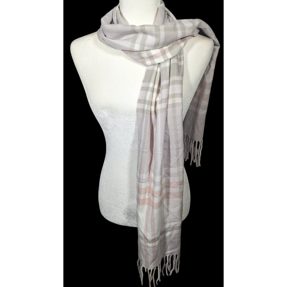 Cashmere Feel Pink And Grey Soft Fringe Scarf